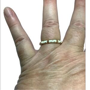 Gold tone white enamel unisex designer ring